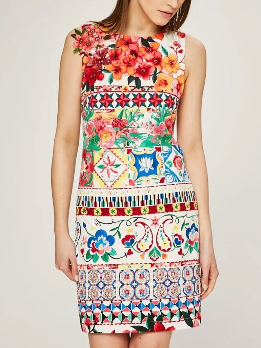 Desigual Angelina Floral Mixed Print Sleeveless Sheath Mini Dress Size 8 Medium